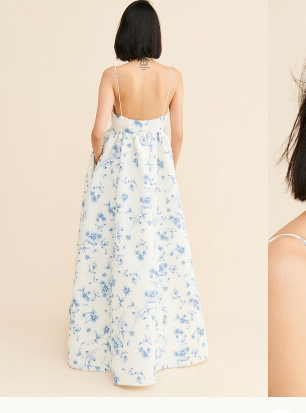 SACHI & BABI PALM WE LGOWN MAXI DRESS BLUE FORAL ADJUSTABLE STRAPS SIDE POCKETS - Picture 5 of 16